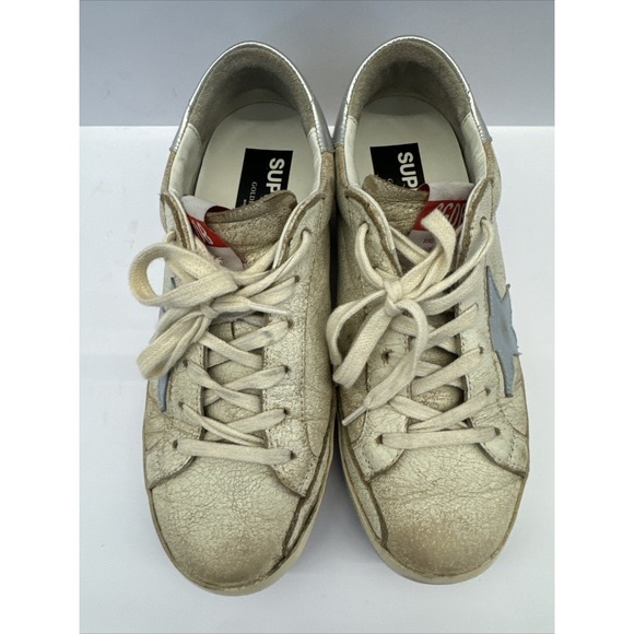 Golden Goose Superstar Sneakers White Leather Blue Star Distressed Low Top SZ 37 - Picture 3 of 16